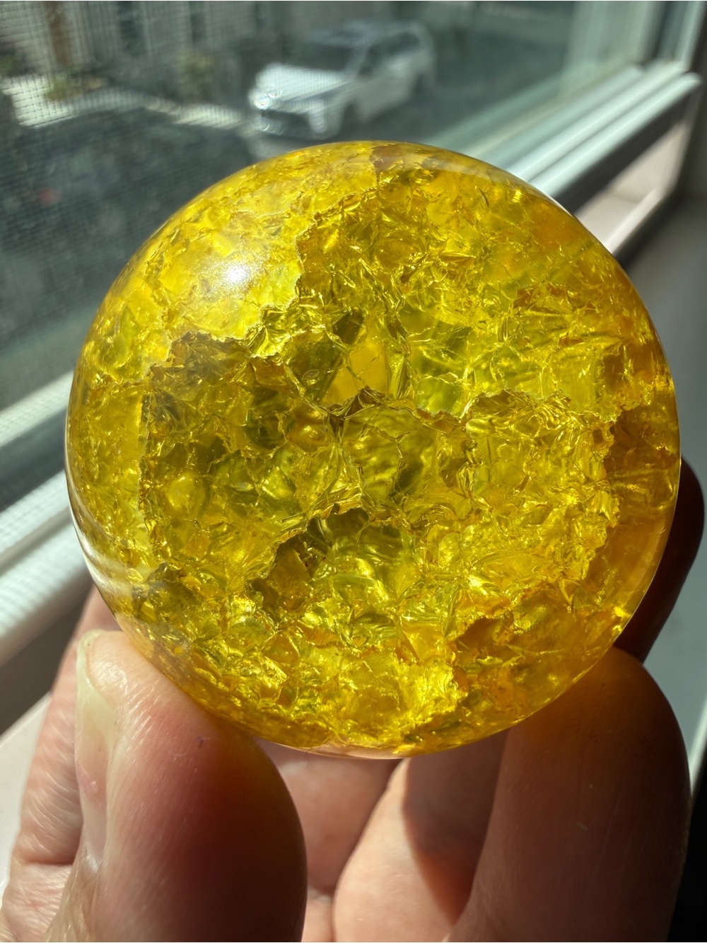 Yellow Crackle Sphere Aura Crystal Ball approx 50mm